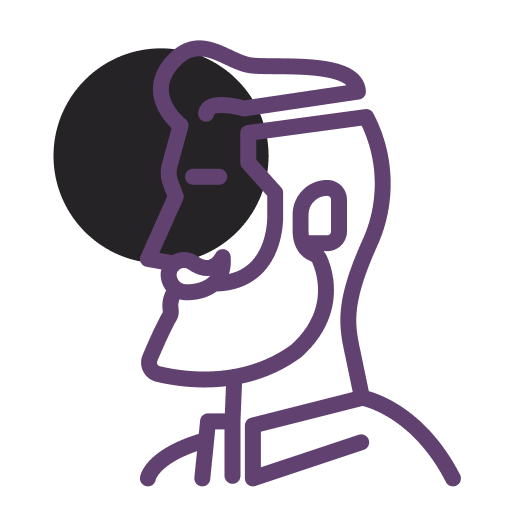 Icono de color morado de un hombre de perfil.